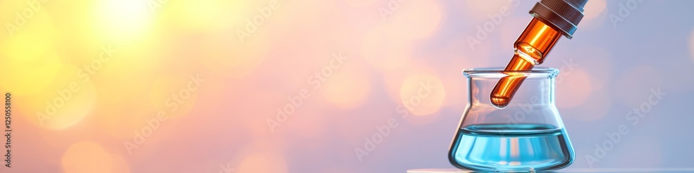 Poster minimalist lab setup precision dropper and glass vessel on gradient background - innovating clinical