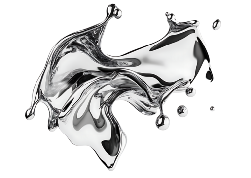 3D render of fluid chrome liquid shapes isolated on white background PNG.AI GENERATED