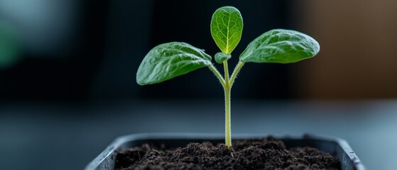 Biophilic Innovation Seedling in Rich Soil and LED Light - Eco-Growth Display for Sustainable Business and Green Technology Marketing
