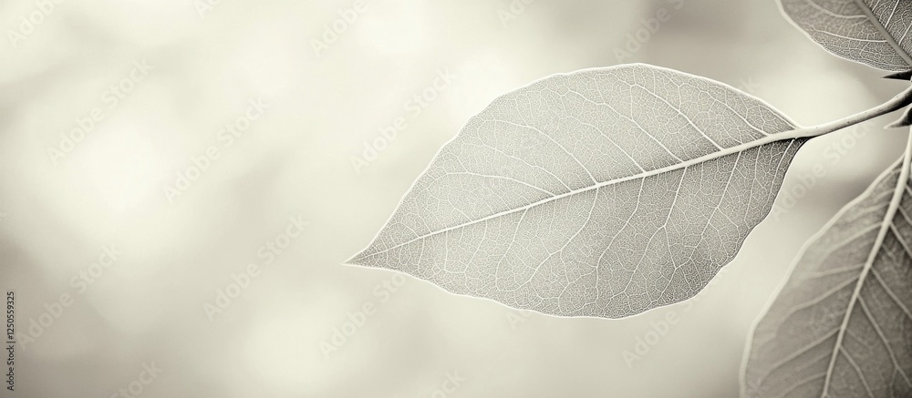 Poster monochrome close-up of a delicate leaf capturing soft textures and subtle details in a minimalist co