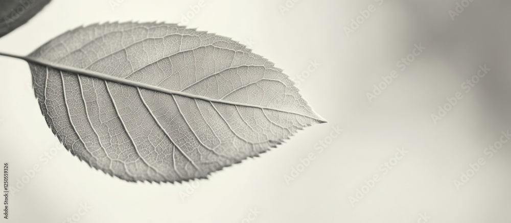 Poster monochrome close-up of leaf texture showcasing intricate patterns and details in a minimalist style 