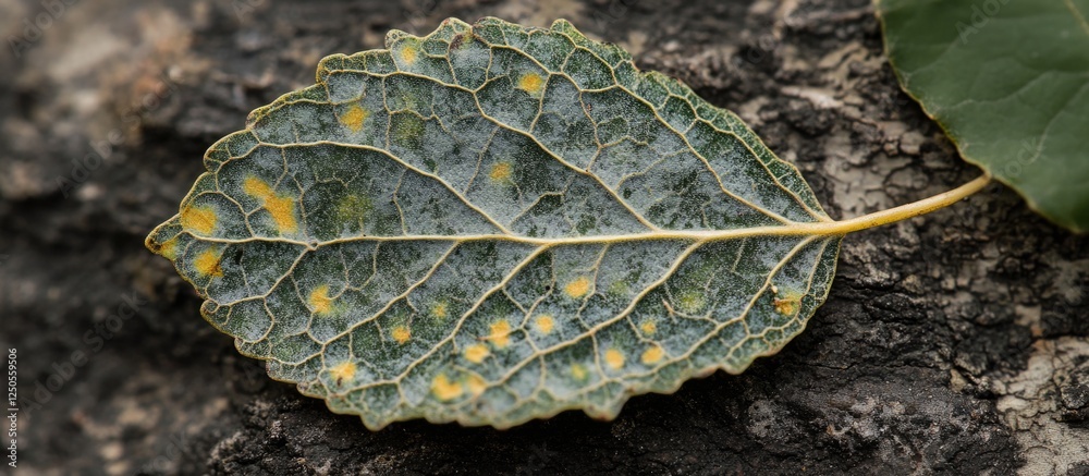 Poster common aspen tree leaf detailed macro displaying complex veins and cellular structure on natural bac