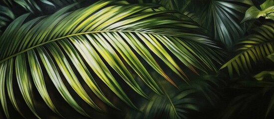 Palm Leaves in Lush Green Environment with Rich Textures and Vibrant Color Following Natural Patterns and Angles.