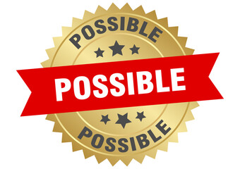possible. possible round red and gold label isolated on transparent background