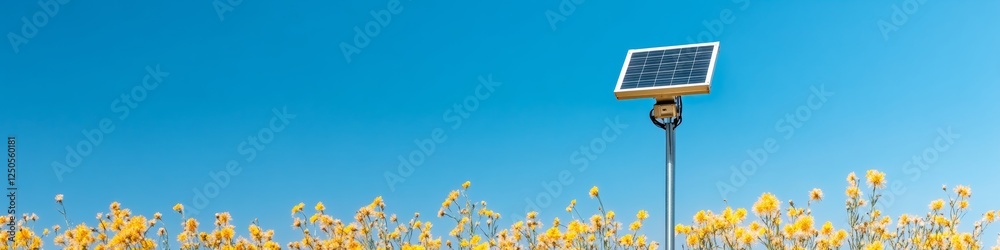 Poster sustainable agritech aesthetic solar-powered weather station in canola field - advanced environmenta