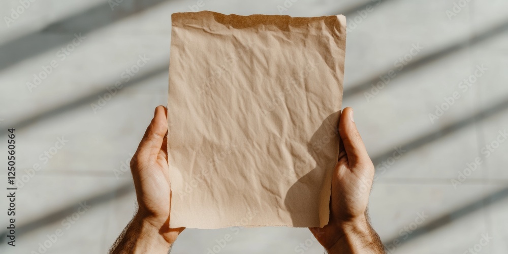 Poster Minimalist Handheld Paper Note Against Soft Background Authentic Communication in Modern Business and Marketing with Textured Materials