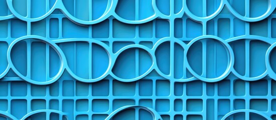 Blue geometric lattice pattern with circular and grid shapes on a vibrant blue background for modern design and texture.