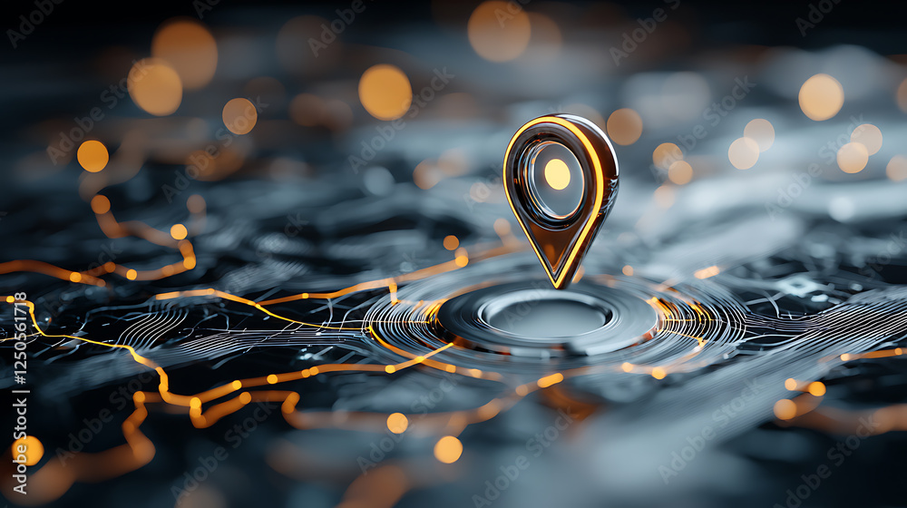 Poster exploring geolocation technologies digital landscape visual representation futuristic environment ae