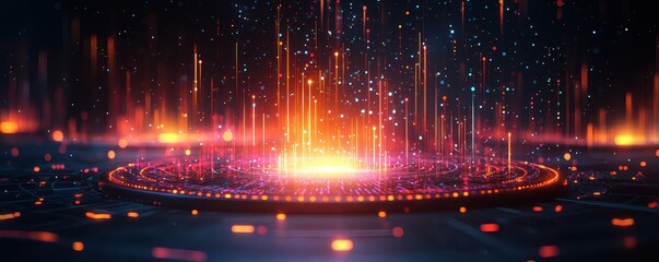 Fototapeta premium Dynamic light patterns emerge from tech sphere virtual environment digital art futuristic concept