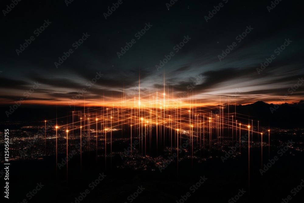 Aufkleber Celestial Illumination Abstract Cosmic Light Patterns on Metallic Black - Futuristic Design and Tech Imagery for Innovative Branding and Digital Media