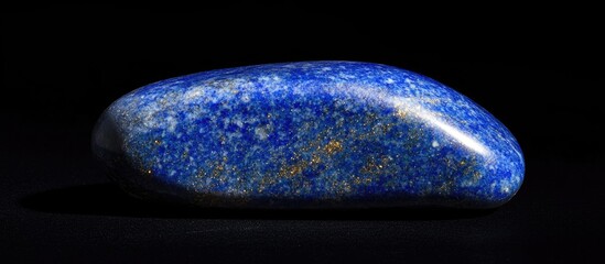 Polished lapis lazuli tumbled stone on a black background showcasing its vibrant blue hue and natural mineral beauty