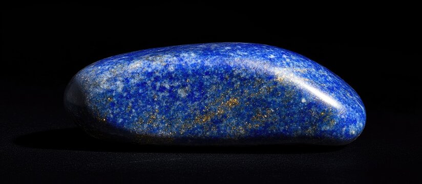 Polished lapis lazuli tumbled stone on a black background showcasing its vibrant blue hue and natural mineral beauty - Powered by Adobe