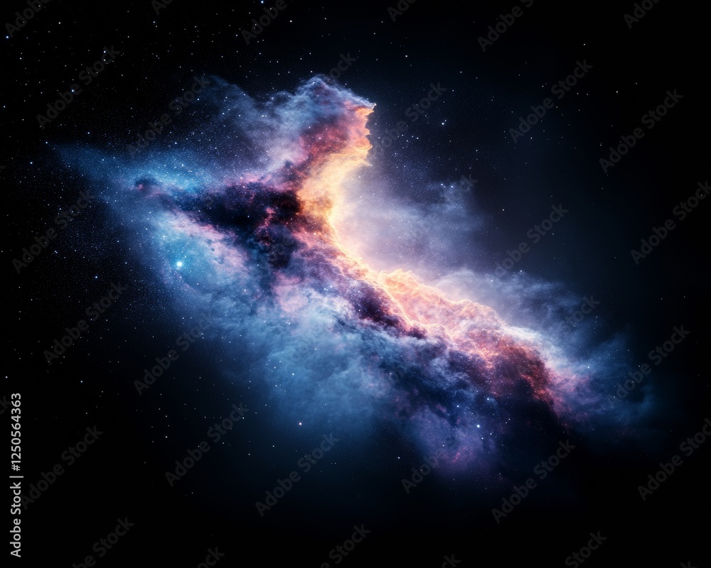 Poster Ethereal Cosmic Nebula Visualization Vibrant Swirling Star Clusters and Dust Patterns for Digital Art and Scientific Exploration in Space Tech Innovation
