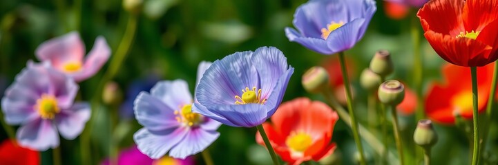 Fototapeta premium Close up of vibrant blue poppy flower in the state of Washington, USA, blue, bloom