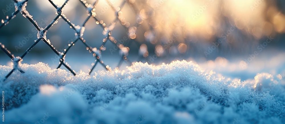 Poster iron mesh netting adorned with snow creating an abstract winter pattern suitable for background desi