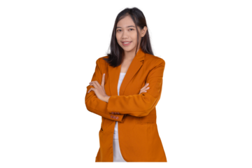 Portrait of Young Businesswoman Wearing Suit Crossing Arms Confidently Isolated Transparent