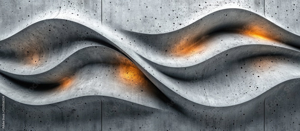 Poster abstract gray concrete surface with wavy lines and warm lighting creating an artistic and modern tex