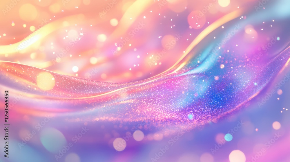 Poster iridescent water waves with soft bokeh and colorful reflections creating a dreamy and tranquil abstr