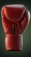 Red leather boxing glove isolated on dark background for sports equipment promotion