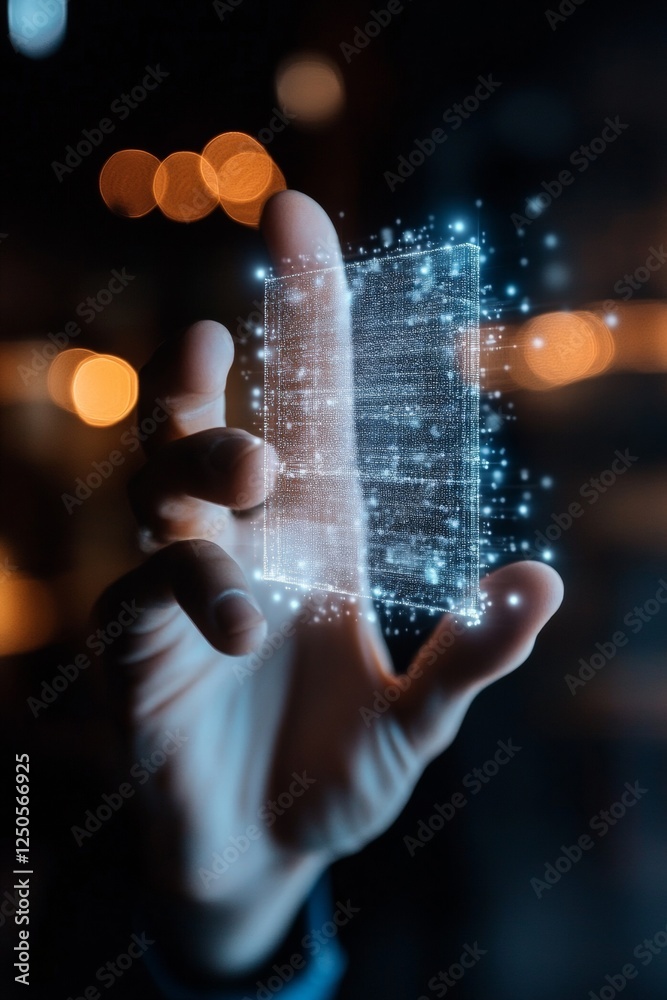 Poster Holographic Digital Interface Futuristic Multi-Factor Authentication Visual with Abstract Light Particles - Enhancing Cybersecurity in Tech and Digital Innovation