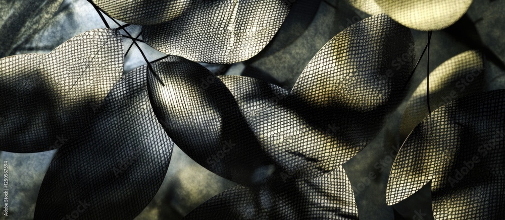Poster intricate patterns of leaves in shadow and light creating a textured and atmospheric composition for