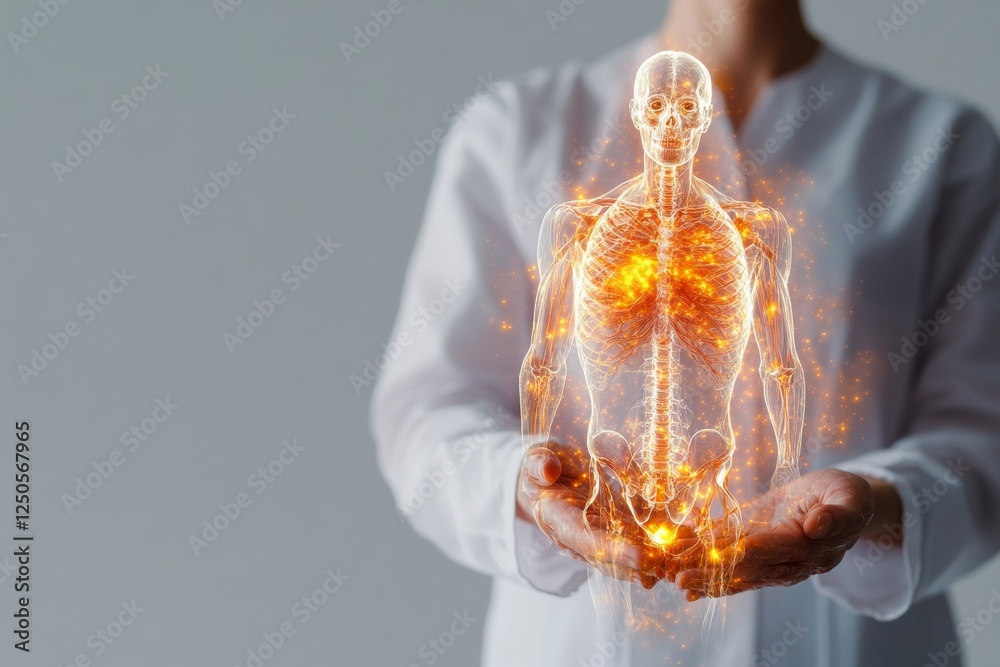 Poster futuristic healthcare ui integrative holographic anatomy with dynamic diagnostics - interactive medi