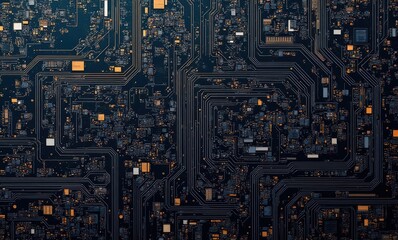 Abstract circuit board design with glowing elements