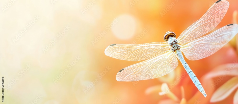 Poster vibrant macro photography of dragonfly in nature with soft background and empty space for text or de