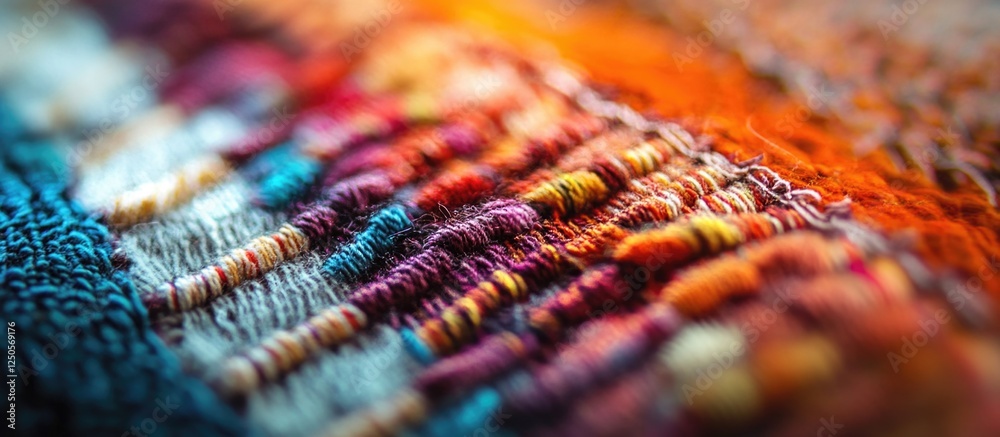 Poster vibrant macro shot of intricate cloth texture showcasing colorful threads and patterns, ideal for te