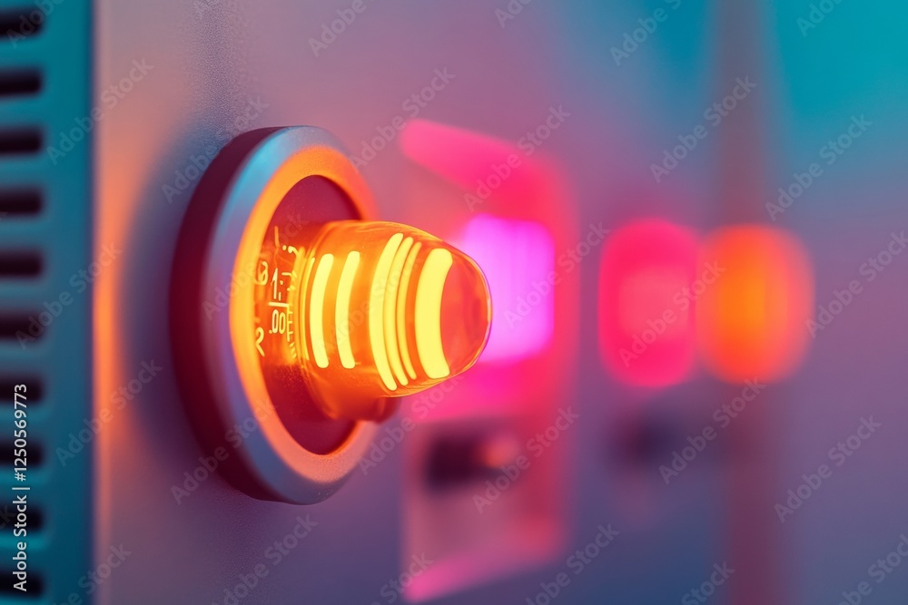 Poster retro-futuristic weather monitoring display vibrant led thermometer on control panel climate researc
