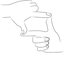 A pair of hand making a picture frame symbol with its finger. Hand drawn vector illustration.