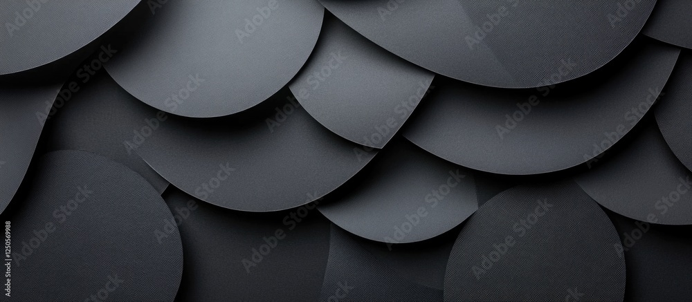 Poster elegant black paper texture with overlapping circular patterns for abstract backgrounds and design e