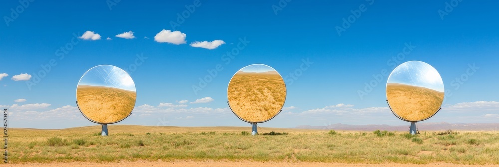 Aufkleber Futuristic Skyward Reflection Modern Satellite Dish Array on Desert Earth - Tech Innovation in Deep Space Communication and Astronomical Research Displays