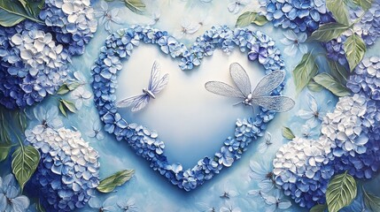 Serene Heart of Hydrangeas A Romantic Floral Masterpiece with Dragonflies