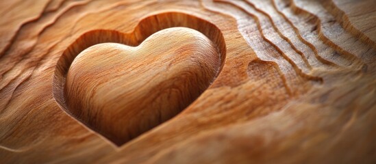 Heart carved into wooden texture symbolizing love and craftsmanship in a natural, artistic setting.
