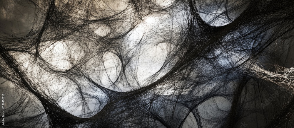 Poster abstract texture of intricate mesh patterns combined with dark shadows creating a mysterious and atm