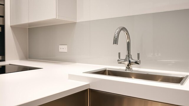Modern chrome kitchen tap and sink with glossy finish, adding sophistication and practicality to kitchen space, modern, glossy