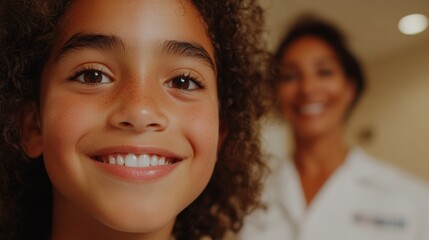 Vibrant Pediatric Dental Care Cheerful Latino Boy, 12, with Dentist in Bright Clinic - Promoting Child Wellness and Oral Health Education for Modern Healthcare Marketing