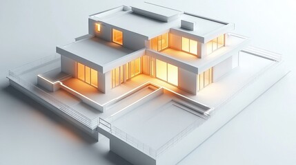 Modern Architectural Design of Luxury House with Glowing Windows