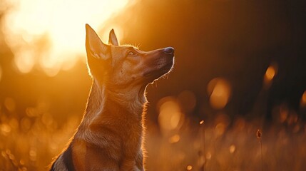 Mystical Canine Imagery Ethereal Wolf-Like Dog in Golden Enchanted Forest Light - Fantasy Art for Creative Storytelling and Visual Merchandising
