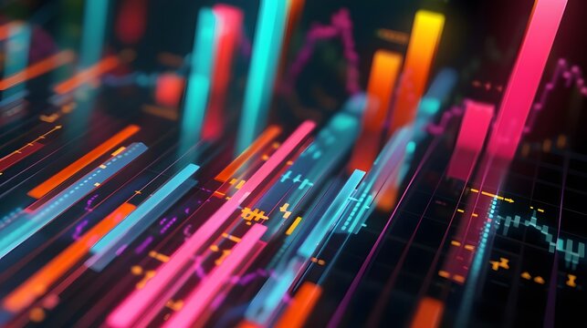 vibrant and colorful data charts illustrating sales growth and progress. generative ai
