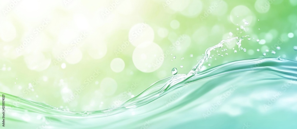Poster macro close up of gentle water waves with light bokeh and a gradient background in green and blue id