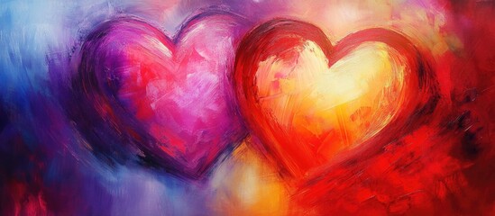 Colorful abstract hearts blending in a vibrant background symbolizing love and affection in a dreamy artistic style.