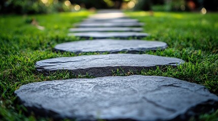 A pathway made of square stone slabs,