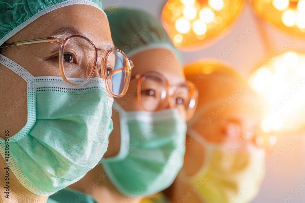 Poster Modern Surgical Team in Action Precision and Teamwork in Advanced Healthcare Procedure - High-Tech Medical Instruments and LED Lighting for Enhanced Operative Coordination