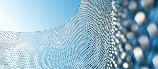 Mesh fencing with a clear blue sky backdrop showcasing strength and protection through wire netting design.