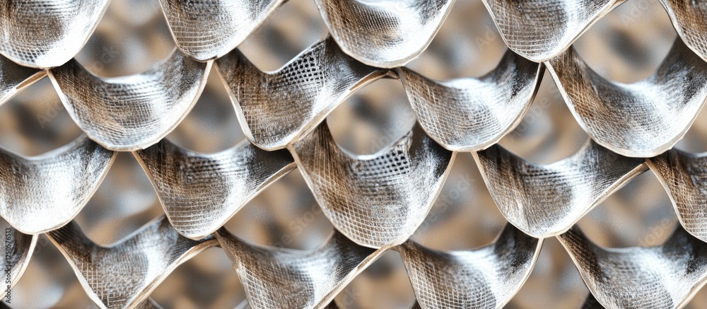 Poster metallic mesh pattern featuring intertwined elements with a reflective surface ideal for industrial 