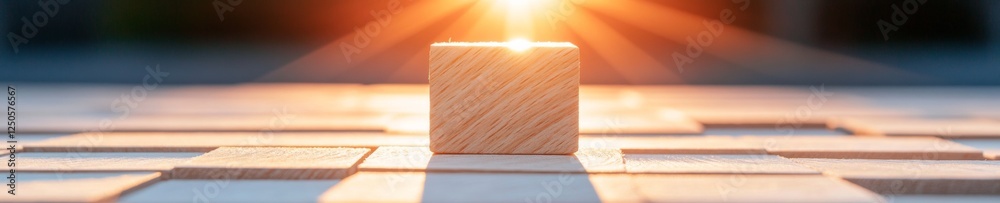 Poster strategic business visualization wooden block gradient with sunlit highlight for risk management and