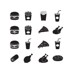 delicious fast food icon set flat design 