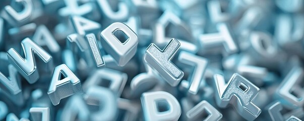 3D letters fall, alphabet chaos, background blur, data concept